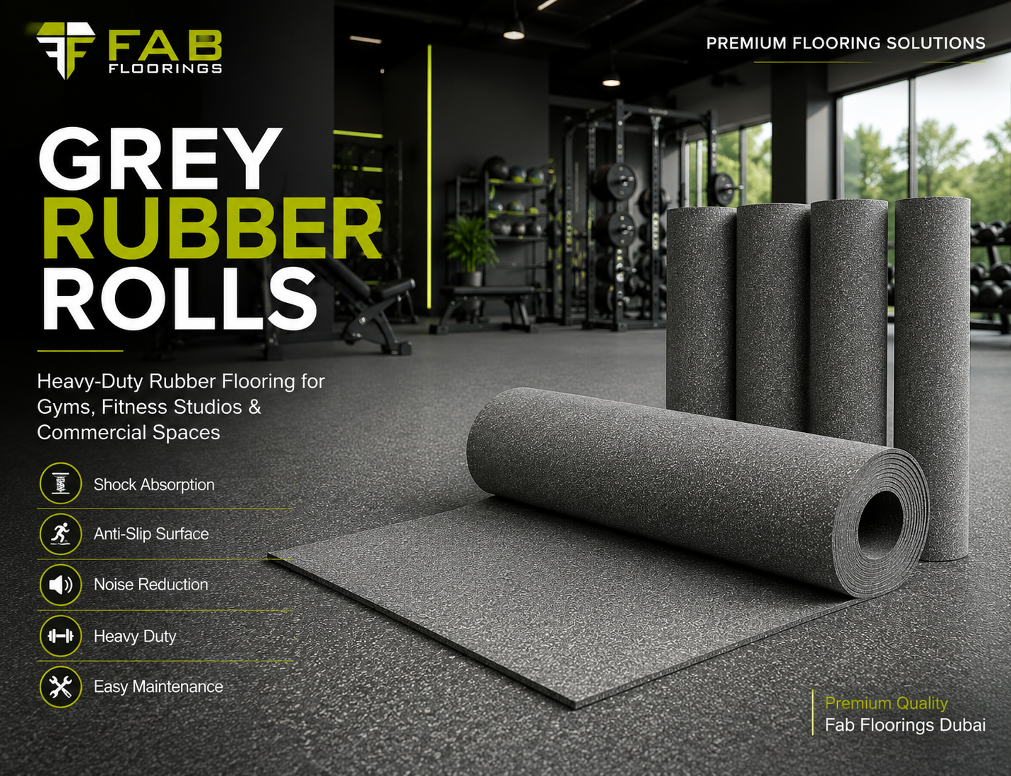 Grey Rubber Roll Flooring Supplier in Dubai, UAE