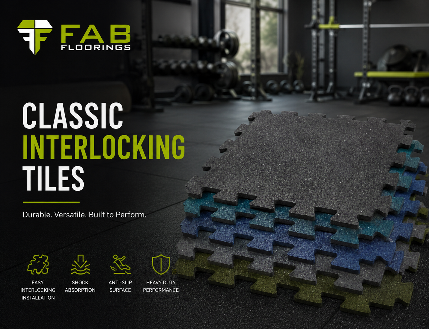 Classic Interlocking Gym Flooring Tiles for Commercial & Home Gyms in Dubai